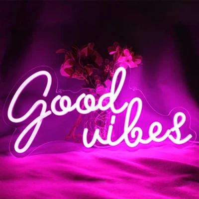 Image of DAKABUKA Good Vibes Neon Signs LED Night Lights For Wall Decor Pink 5V USB Powered With Dimmable Switch Bedroom Party Restaurant Bar Pub Hotel Recreational Decoration（16 * 7.5“）
