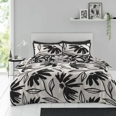 Image of 4 Pcs King Size Duvet Cover Set Poly Cotton Soft Quilt Cover, Fitted Sheet &amp; Pillow Cases Breathable Complete Bedding Sets Machine Wash Anti Allergic Bed Linen