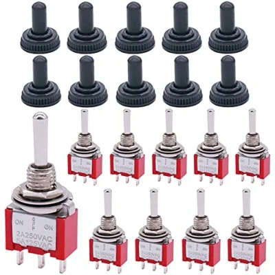 Image of mxuteuk 10Pcs Mini Toggle Switch SPDT 3 Position Pins ON/OFF/ON AC 125V 5A with Waterproof Cap MTS 103 10MZ