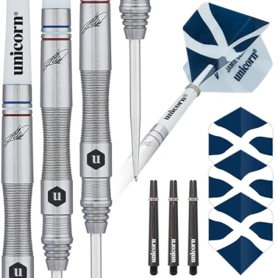 Image of Unicorn Darts Set Jamie Clark Global 80% Natural Tungsten Barrels with Laser Etched Autograph &amp; U Logo Hallmark Steel Tip 22 g