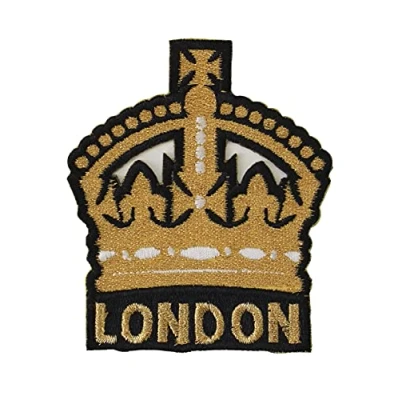 Image of British UK Union Jack Sew On Iron Fabric Patch Embroidered Badge (Crown Glitter)