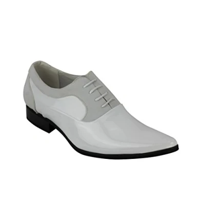 Image of Mens Suede &amp; Patent Shiny Leather Line Formal Oxford Lace up Italian Style Shoes [White Patent,UK 7 EU 41]