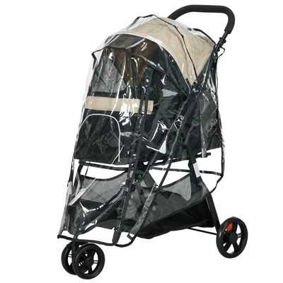 Image of PawHut Dog Pram with Rain Cover Pet Stroller, Foldable Pushchair for Small and Miniature Dogs, Cats Khaki