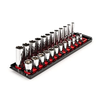 Image of TEKTON 3/8 Inch Drive 6 Point Socket Set with Rails, 24 Piece (8 19 mm) SHD91215