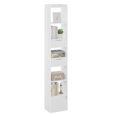 Image of WOLTU Bookshelf, White Bookcase, Standing Storage Shelf, Shelving Unit with 6 Shelves 2 Drawers 1 Cupboard Door, Made of Engineered Wood, Organiser for Living Room Bedroom Office, SK042ws