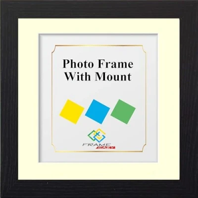 Image of Square Flat Black Photo Picture Frame With Mount Insert (18&quot;x18&quot; for Pic size 16&quot;x16&quot;, Ivory Mount)