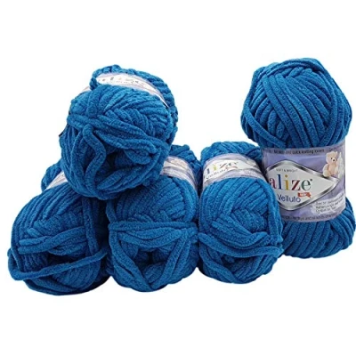 Image of 5 x 100 g Alize Velluto Knitting Wool, Baby 500 Super Soft Bulky (Blue 646)