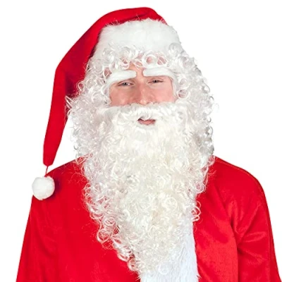 Image of Boland Deluxe Santa Set with Beard, Wig and Eyebrows, Fancy Dress Accessory, Claus Up, Father Christmas, Christmas Dress, Xmas, Adult, White (One Size)