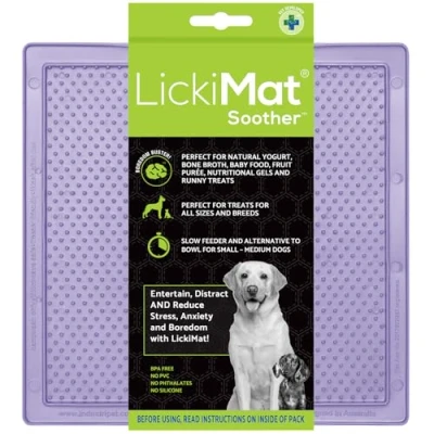 Image of LickiMat Classic Soother, Dog Feeding Mat for Boredom and Anxiety Relief, Ideal Food, Treats, Yoghurt or Peanut Butter, Lick Mats, Fun Alternative to a Slow Feeder Bowl, Lavender