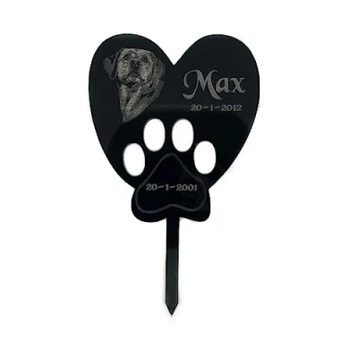 Image of Personalised Pet Memorial, Grave Memorial Garden Plaque, Black Acrylic Small Marker Stake, Dog, Cat, Rabbits