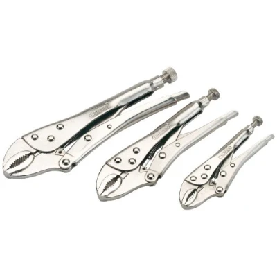 Image of Draper 3 Piece Plier Set 140mm,185mm 220mm Self Grip Hand Tool Kit Carbon Steel Curved Jaw Pliers 14040