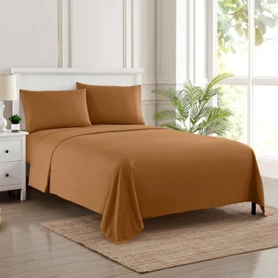 Image of Sweet Home Collection Luxury Bedding Set with Flat, Fitted Sheet, 2 Pillow Cases, Microfiber, Mocha, California King