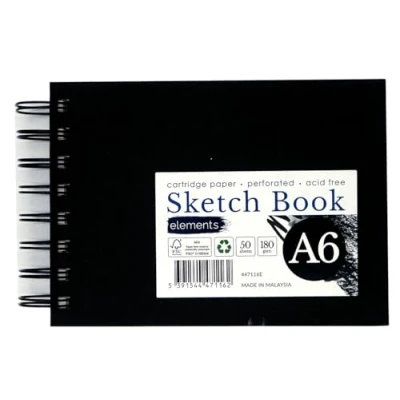Image of Elements A6 Wire O Sketch Book 50 Sheets (100 Sides) 180 GSM Acid Free Paper Perforated Pages Ideal for Mixed Media Art (Black Cover)