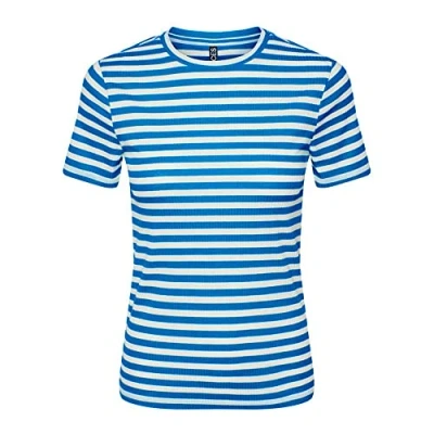 Image of PIECES Women&#039;s Pcruka SS Top Noos Bc T Shirt, Marina/Stripes: Cloud Dancer, XS