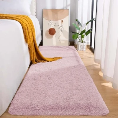 Image of MOONLIGHT20015 Rugs Living Room Fluffy Shaggy Pink Area for Bedroom, Hallway Runner Anti Slip Modern Super Soft Plush Carpet Non Shedding Easy To Clean Rug, 60cm x 220cm
