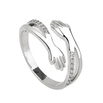 Image of Bcenoilua Sterling Silver Hug Rings for Women Adjustable Embrace Open Ring Romantic Love Engraved Words Couple &amp; Men&#039;s Jewelry Valentine&#039;s Day Mothers Birthday Gifts