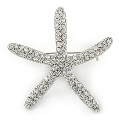 Image of Avalaya Clear Crystal Starfish Brooch in Silver Tone 50mm