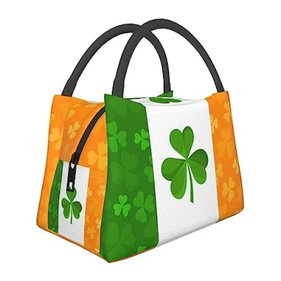 Image of QQLADY Irish Flag Insulated Lunch Bag for Men Women Reusable Box Leakproof Cooler Tote Office Work Picnic
