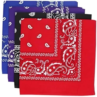 Image of KAV Pack of 4 Multi Purpose Bandanas Cycling Headband, Face Mask, Neckerchief, Handkerchief for Men &amp; Women Hip Hop, Sports Black, Purple, Blue, Red