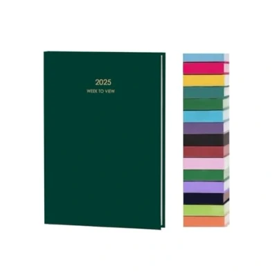 Image of Top Sale 2025 A5 Week To View Yearly Diary with Hard Cover and Matching Ribbon Marker Deep Green