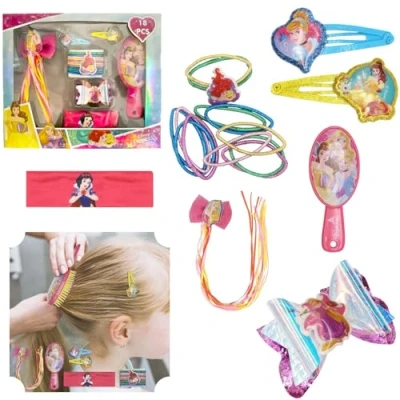 Image of 18Pcs Disney Princess Hair Accessories Set for Girls, Gifts Girls Clips, Brush, Bands with Headbands, Beauty Chirstmas 3+years