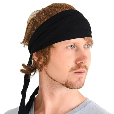 Image of CHARM Sports Headband Bandana for Men Womens Yoga Hairband Kids Ninja Pirate Costume Black