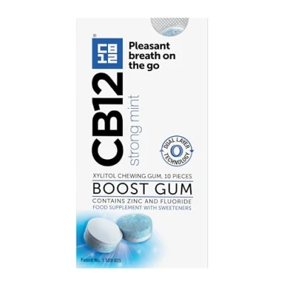 Image of CB12 Boost Chewing Gum Instant Freshness on the Go, Prevents Bad Breath, Sugar Free, Cool Mint Flavour 10 pcs