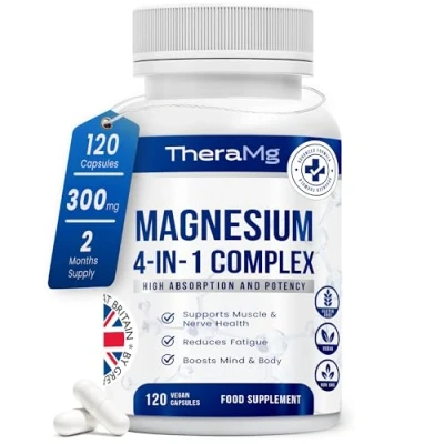 Image of Magnesium Glycinate 4 in 1 Complex Citrate, Malate &amp; Taurate for Sleep, Tiredness, Muscles Nervous System 300mg Elemental High Strength, Chelated, Vegan 120 Capsules Made UK