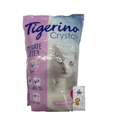 Image of AETN Creations Tigerino Crystals Silicate Clumping Cat Litter Baby Powder Scent 5L Bag Extremely Absorbent, Low Dust, Stops Control with Treat