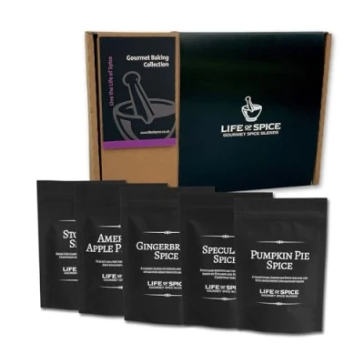 Image of Life of Spice Gourmet Baking Collection Pumpkin Pie, Speculaas, Gingerbread, American Apple Pie and Stollen 150g 5 Recipe Cards Superb for Cakes, Pies, Biscuits Cookies Great Gift