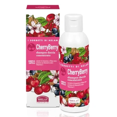 Image of Helan I Sorbetti CherryBerry Gentle Shower Gel &amp; Shampoo for Women and Men with Vitamin C, Sweet Almonds Blackcurrant Concentrated Hair Body Wash Revitalising Action Made in Italy 150ml