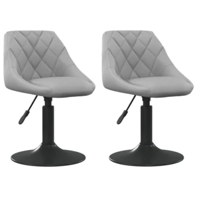 Image of vidaXL Light Grey Velvet Swivel Dining Chairs Adjustable Height, 360 Degree Rotation, Steel Frame for Living Room/Dining