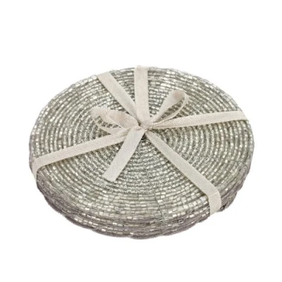 Image of Landon Tyler Beaded Coasters Set of 4 Silver