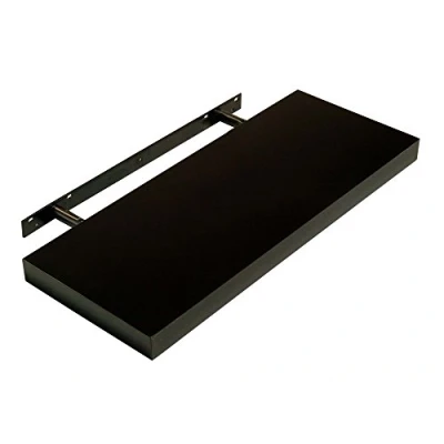 Image of Optimal Products HUDSON HIGH GLOSS FLOATING SHELVES SHELF DISPLAY UNIT WALL MOUNTED STORAGE (BLACK GLOSS, 600 X 235 38 MM)