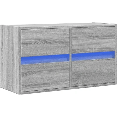 Image of vidaXL TV Wall Cabinet with RGB LED Lights Floating Stand, 4 Drawers, Grey Sonoma, Engineered Wood, 80x31x45 cm