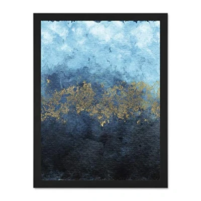Image of Wee Blue Coo Abstract And Gold Watercolour Large Framed Art Print Wall Poster 18x24 inch