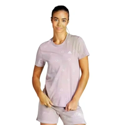 Image of adidas Women&#039;s Essentials Monogram Slim Graphic Tee, preloved fig, S