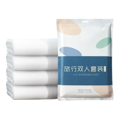 Image of Porceosy Bedding Set Four Piece Bed Sheet Quilt Cove Pillowcases Disposable 4pcs/set Super Soft Two Person Portable Universal Travel Hotel Non woven Fabric Kit A