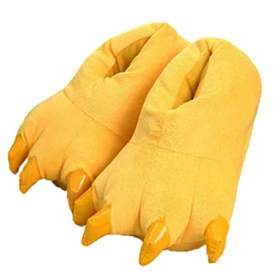 Image of IXITON Adults Animal Paw Shoes,Unisex Plush Claw Slippers,Dinosaur Shoes,Winter Warm Home fuzzy Monster Slippers Halloween Costume,S,Yellow
