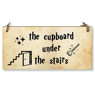 Image of Handmade Wooden Hanging Wall Plaque the cupboard under stairs Fun Sign Wizards Fantasy Story