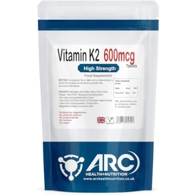 Image of Vitamin K2 MK7 Menaquinone 600mcg Supplement 60 Tablets, Vegetarian &amp; Vegan, Made in UK