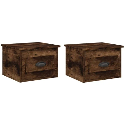 Image of vidaXL Wall mounted Bedside Cabinets 2 pcs Smoked Oak 41.5x36x28cm