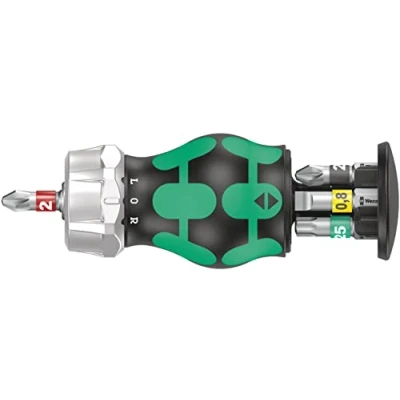 Image of Wera 05008884001 Kraftform Kompakt Stubby Magazine RA 2, Ratchet Screwdriver with Bit Magazine, 6 Pieces