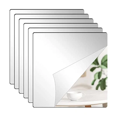 Image of DRERIO 6Pcs Self Adhesive Mirrors Sheets 20 x 20cm Thickened Acrylic Mirror Tiles 2mm Wall Square Large High Clear for Bathroom, Bedroom, Door etc