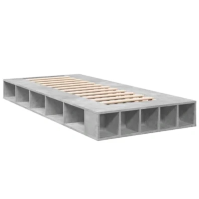 Image of vidaXL Bed Frame Concrete Grey 100x200 cm Engineered Wood with Storage Drawers &amp; Compartments Modern Single for Bedroom