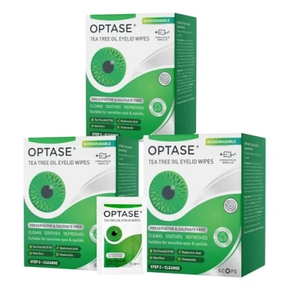 Image of Optase TTO Eyelid Cleansing Wipes Triple Pack for Daily Hygiene &amp; Relief Blepharitis, Tired and Dry Eyes 3x20