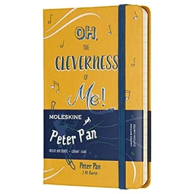 Image of Moleskine Peter Pan Limited Edition Notebook, Ruled Notebook with Themed Graphics and Details, Hard Cover, Pocket Size 9 x 14 cm, Orange Yellow, 192 Pages