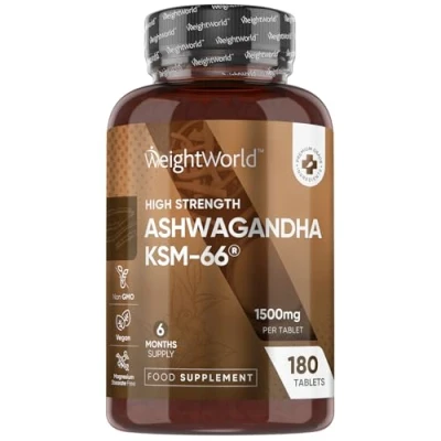 Image of Ashwagandha KSM 66® 1500mg 6 Months Supply High Strength Supplement with 5% Withanolides for Men &amp; Women Pure Root Powder Tablets (Not Capsules)