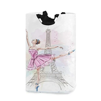 Image of Ballerina Dancing On Eiffel Tower Laundry Hamper Basket Bucket Foldable Dirty Clothes Bag Washing Bin Toy Storage Organizer for College Dorms, Kids Bedroom,Bathroom