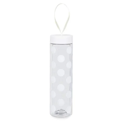 Image of Kate Spade New York 16 Ounce BPA Free Clear/White Plastic Water Bottle with Travel Wristlet Strap, Jumbo Dot